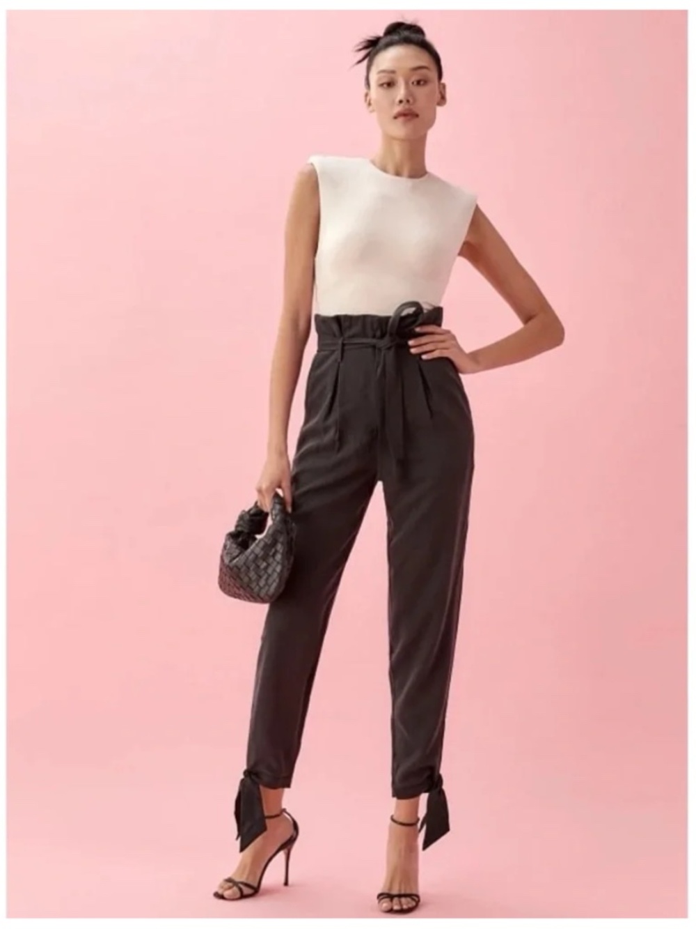 Reformation Avalon Paper Bag Pants Ankle Tie Black Tencel Women's Size 6, New